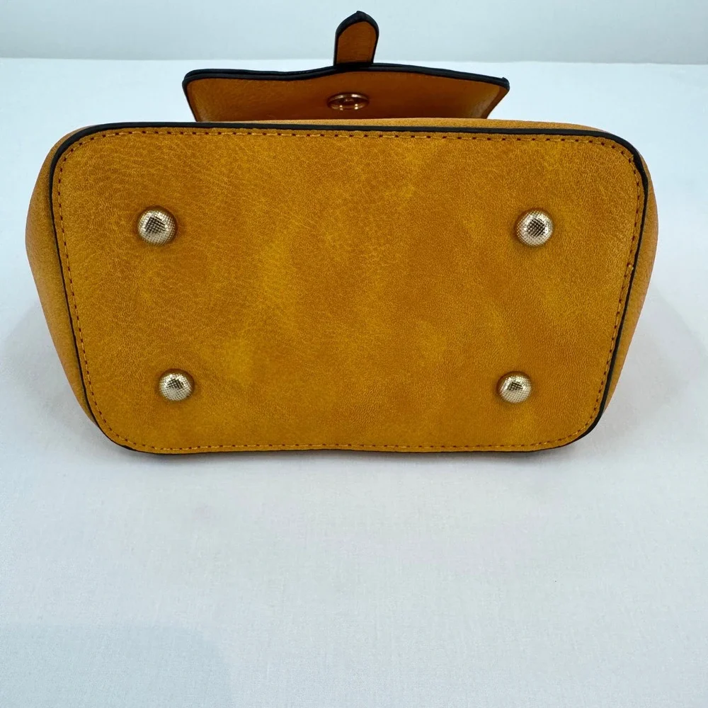 Mustard Yellow Faux Leather Convertible Backpack Crossbody HandBag Gold Hardware